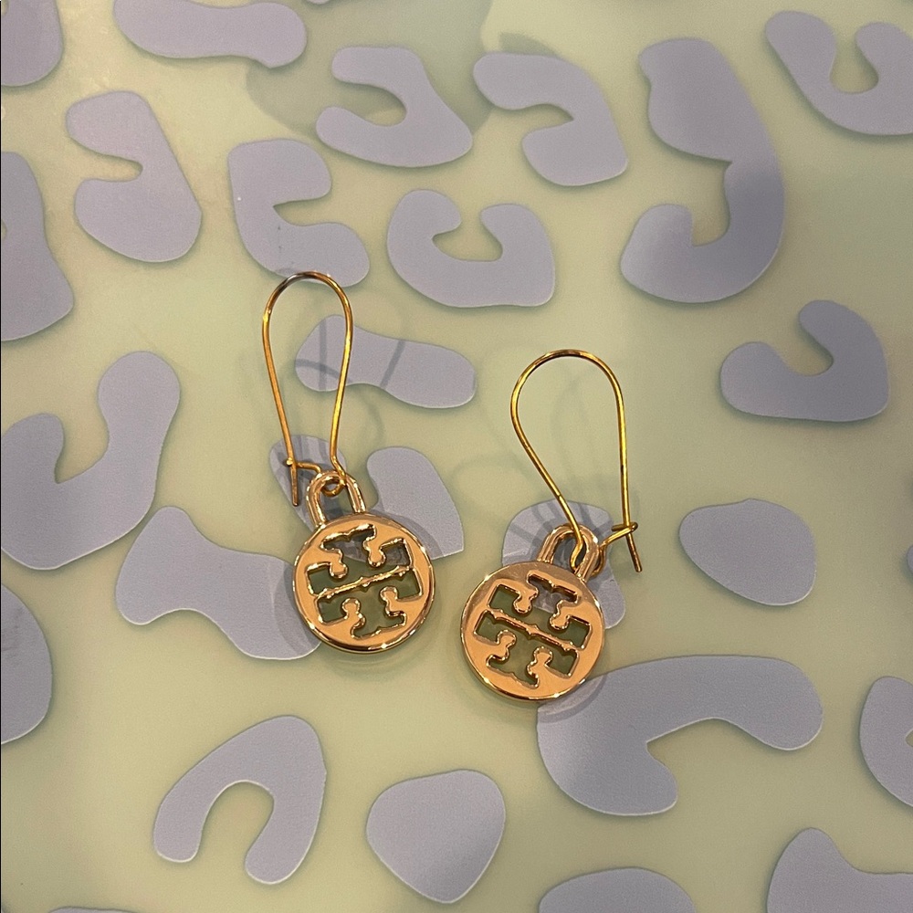 Tory Burch Gold Emblem Drop Earrings